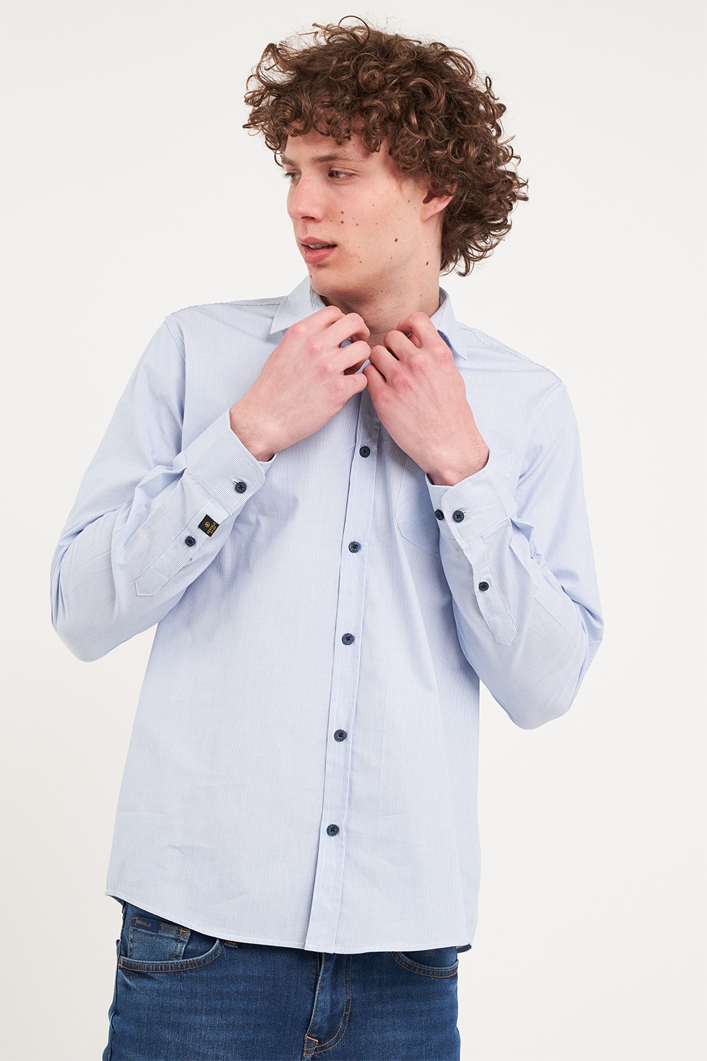 KVL by KENVELO, Camasa cu maneci lungi si model in dungi, Albastru deschis, L