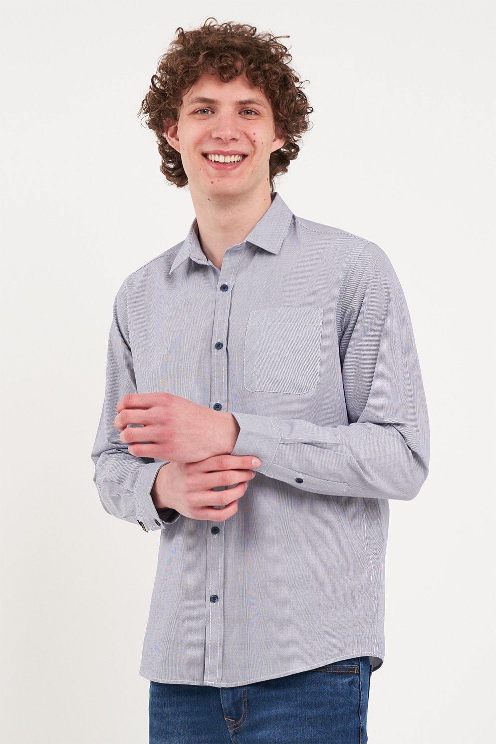 KVL by KENVELO, Camasa din bumbac cu model in dungi, Bleumarin, L