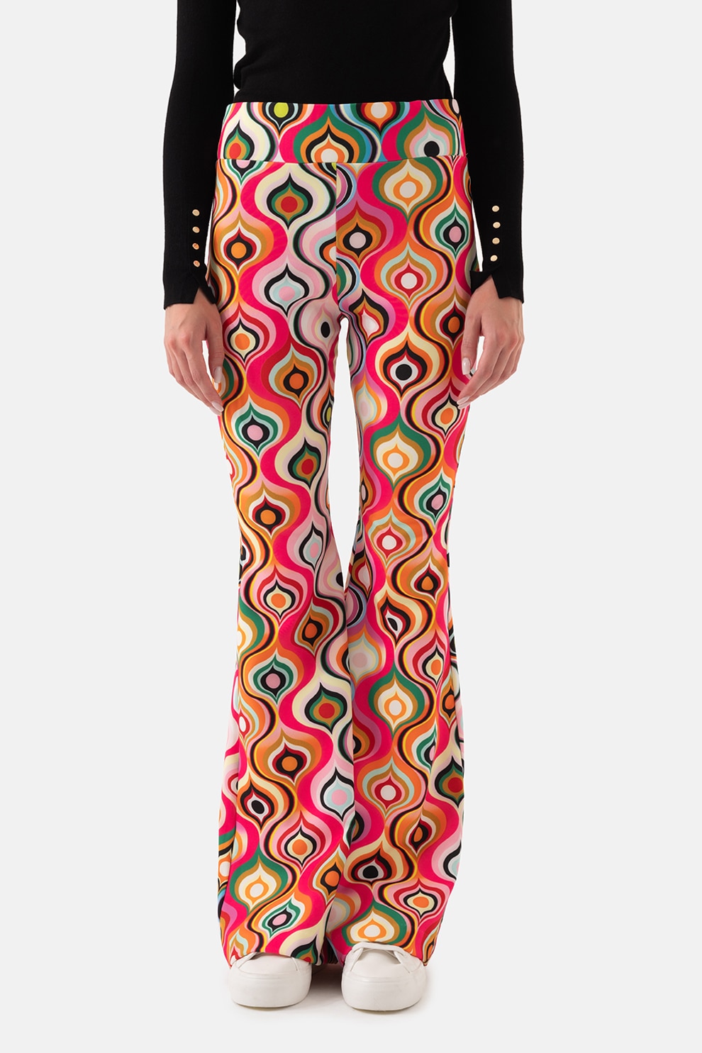 Just Like You, Pantaloni evazati cu imprimeu, Multicolor, 38