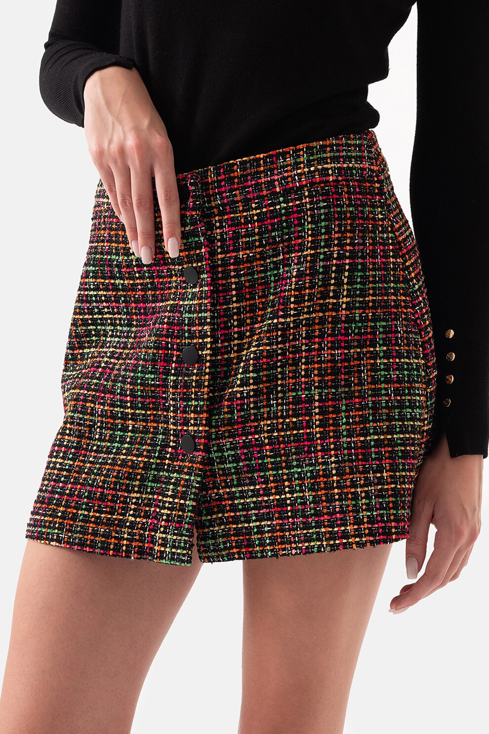 Just Like You, Fusta din tuid cu model in carouri, Multicolor, 38