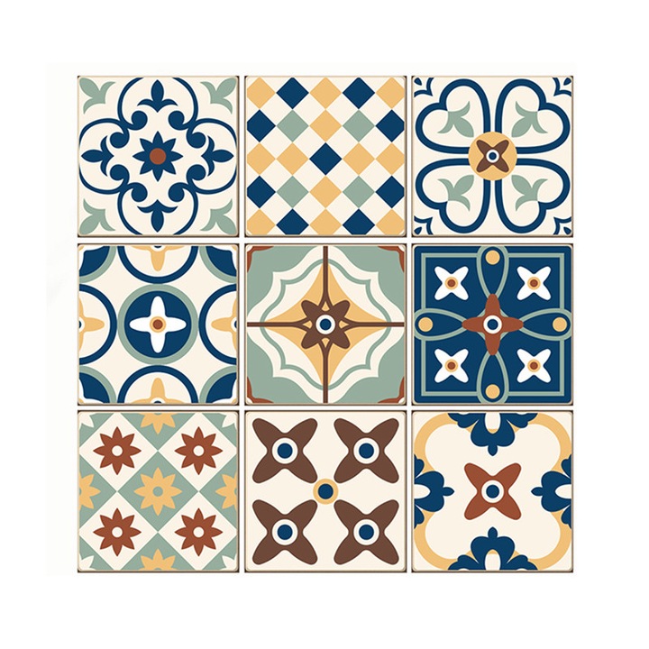 9 db-os Dekoratív Matrica Készlet, Notekisskai, Geometrikus Formák, Többszínű, 20x20cm