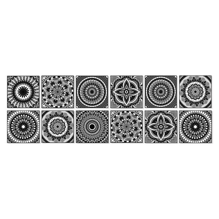 12 darabos öntapadós dekormatrica készlet, Notekisskai, fekete/fehér, 12x12cm