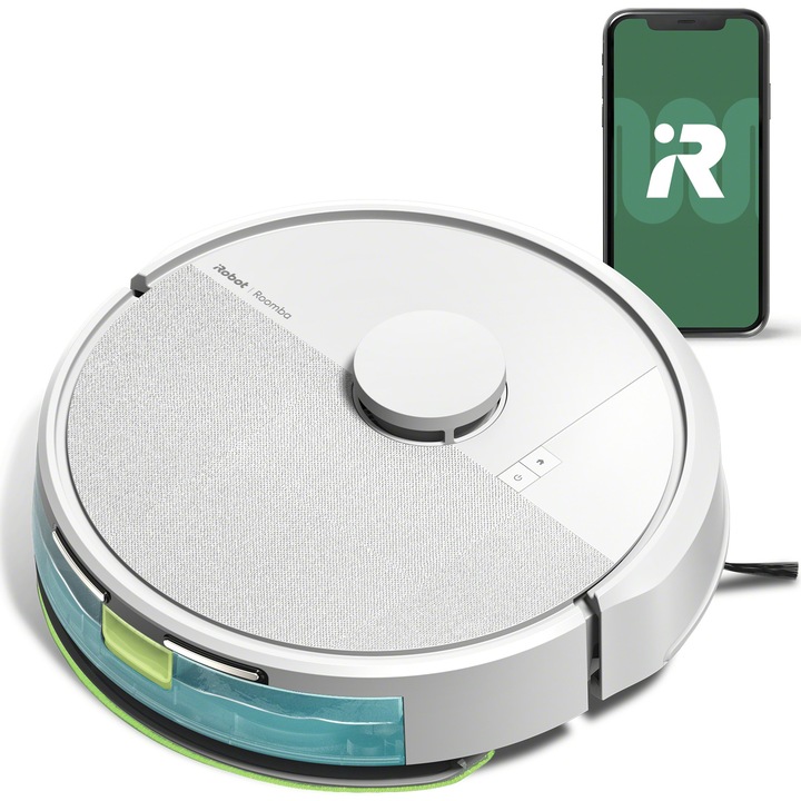 Робот прахосмукачка iRobot Roomba 105 с моп, Y311240, Advanced ClearView™ LiDAR навигация, Четиристепенно почистване, 7000 Pa всмукателна мощност, Технология за откриване на килими, Приложение Roomba HOME, Бял