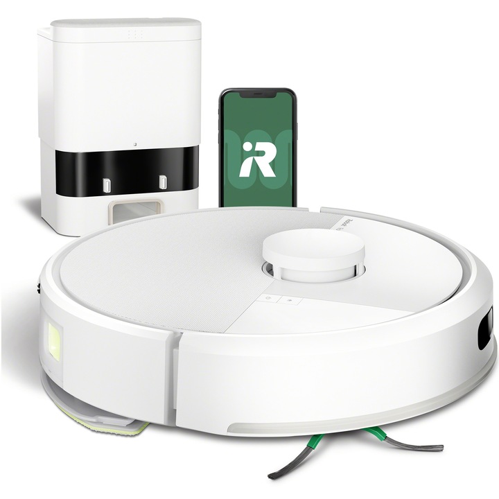Робот прахосмукачка iRobot Roomba 105 с моп, Y351240, Станция за автоматично разтоварване, Advanced ClearView™ LiDAR навигация, Четиристепенно почистване, 7000 Pa всмукателна мощност, Технология за откриване на килими, Приложение Roomba HOME, Бял