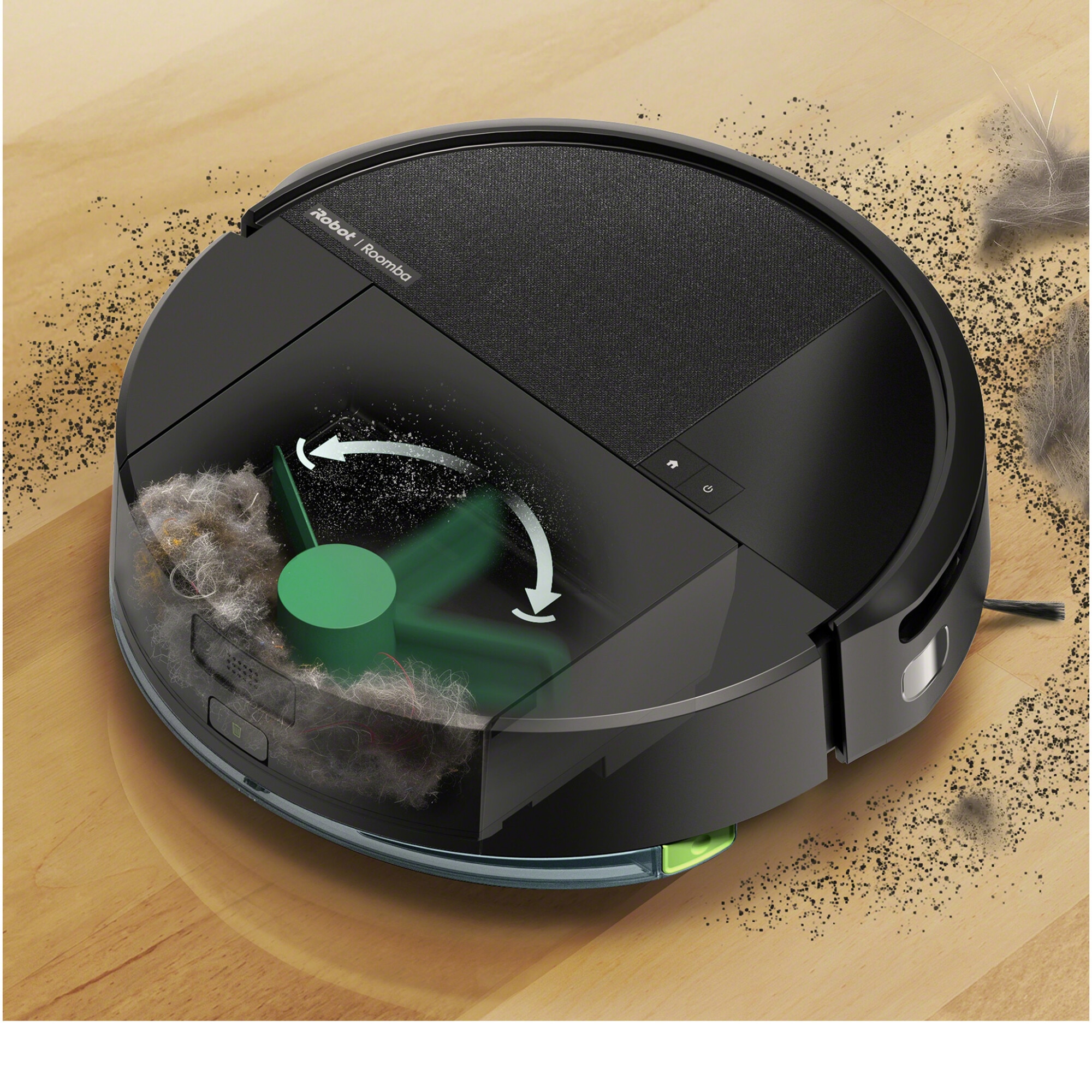 Robot de aspirare cu mop Roomba 205 iRobot Combo, L121040, compactor de praf, navigatie avansata ClearView™ LiDAR, curatare in patru etape, putere de aspirare 7000 Pa, tehnologie Carpet Detect, aplicatie Roomba HOME, negru
