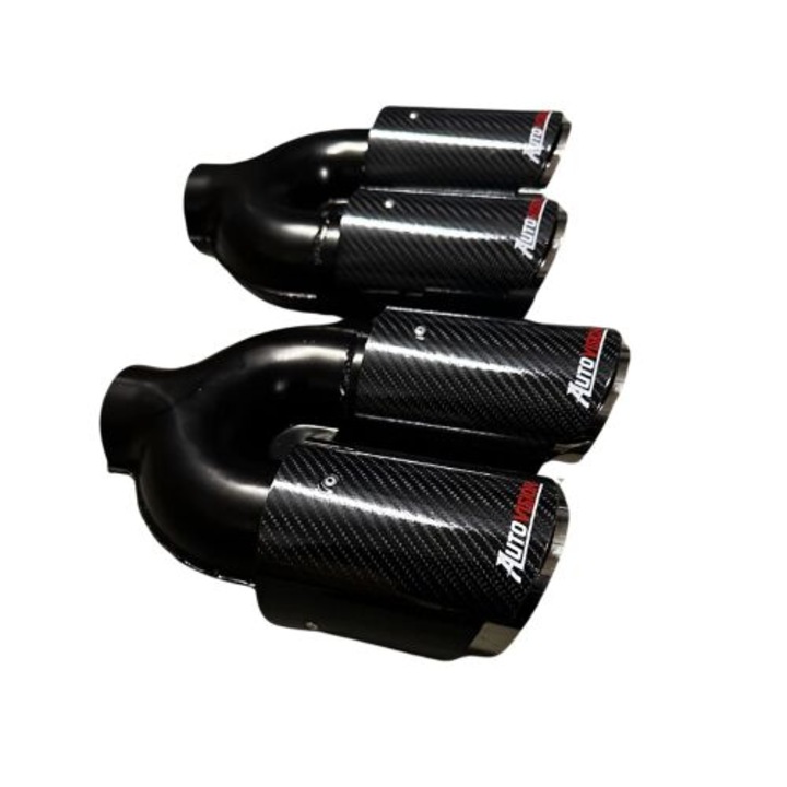 Kettős Kimenetű 90 mm-es Kipufogógáz Univerzális Rozsdamentes Acél ívelt Szénbevonat AutoVision