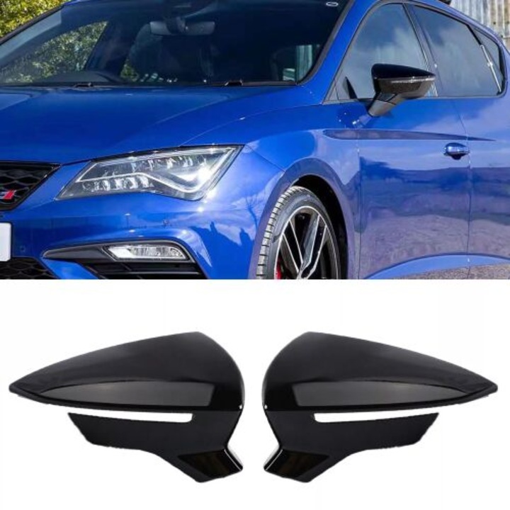 Seat Leon 2013 Paszta Stílusú Oldalsó Tükörsapkák Burkolat Fényes Fekete AutoVision