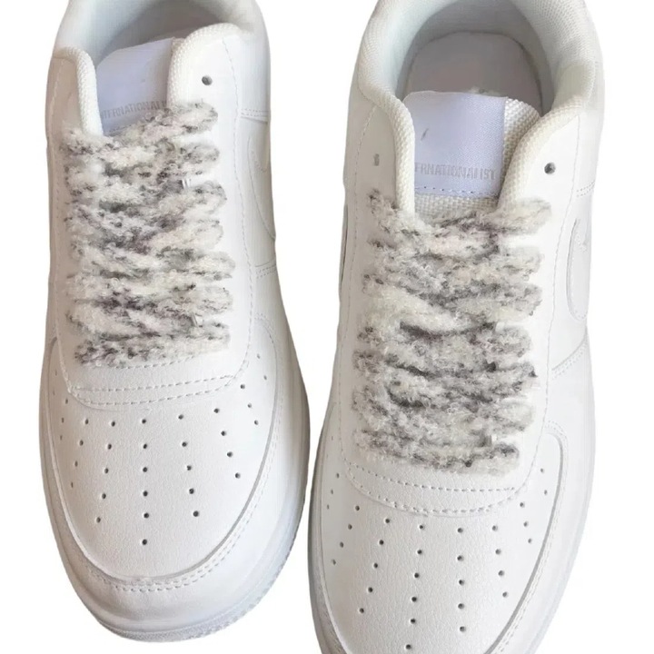 Set 2 Sireturi, textura pufoasa, 120cm, alb-negru