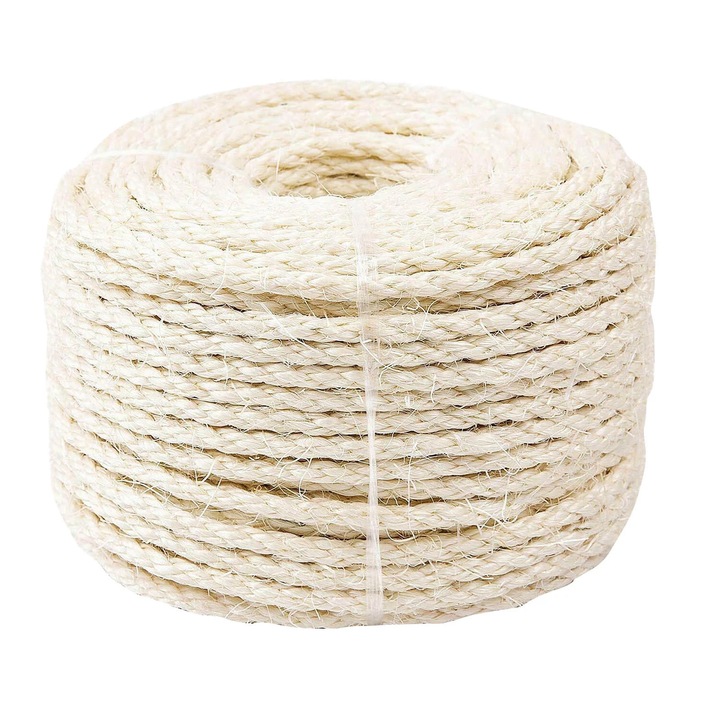 Sfoara sisal naturala 4mmx10m pentru reparatii zgarietori pisici si decoratiuni DIY
