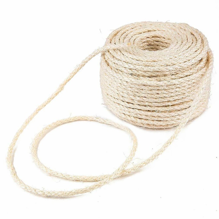 Sfoara sisal naturala 4mmx10m pentru reparatii zgarietori pisici si decoratiuni DIY