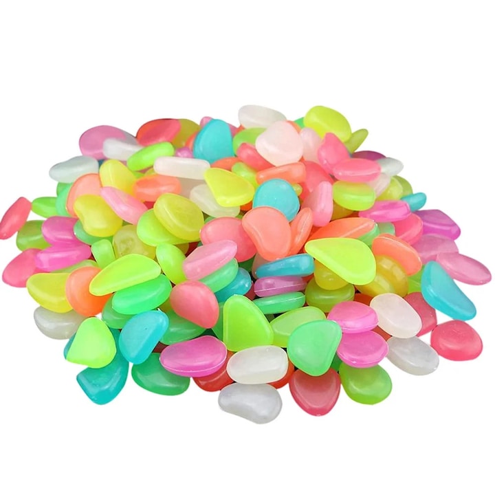 50 pietre fosforescente pentru gradina si acvariu, 1x0.5 inch, multicolor