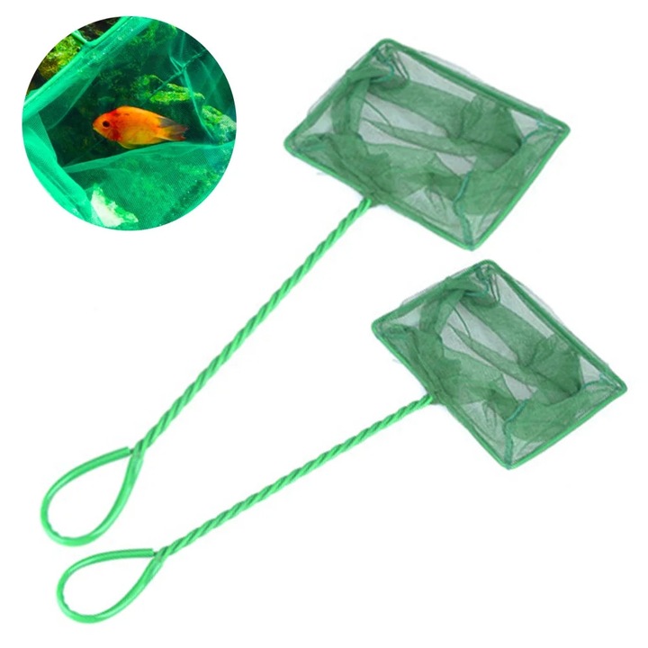 Set 2 plase pescuit acvariu ZYBLSSBB, plastic, verde, 33x10cm si 42x15cm