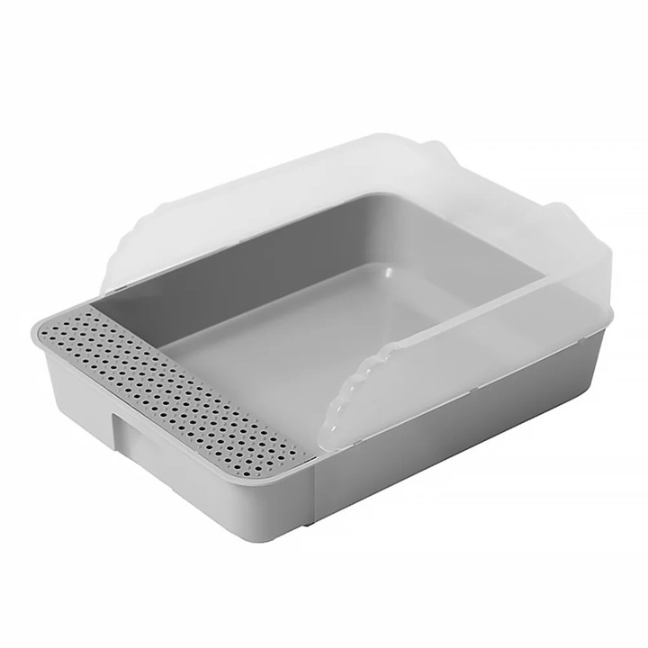 Котешка тоалетна, полузатворен дизайн, сив цвят, размери 41.50x27.50x18.00 см, комплект за лесно почистване