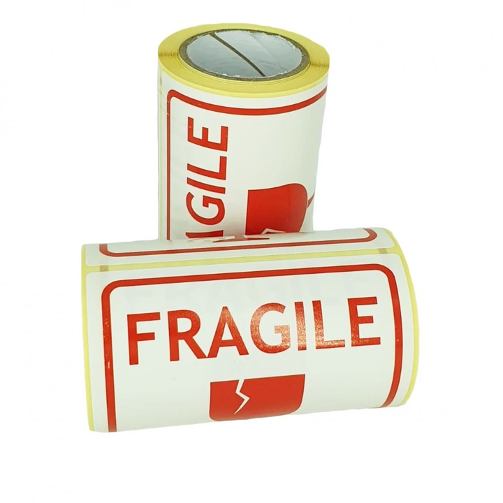 Etichete Autoadezive Inscriptionate FRAGIL, 100x100mm, 100/rola, Alb/Rosu