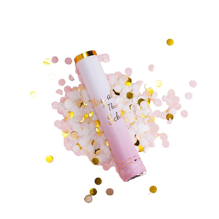 Оръдие за парти конфети, Cyrax, дължина 30 см, бяло/златно