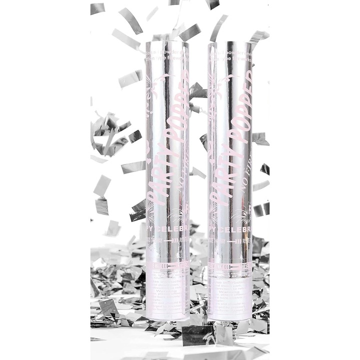 Оръдие за парти конфети, Cyrax, дължина 30 см, сребристо