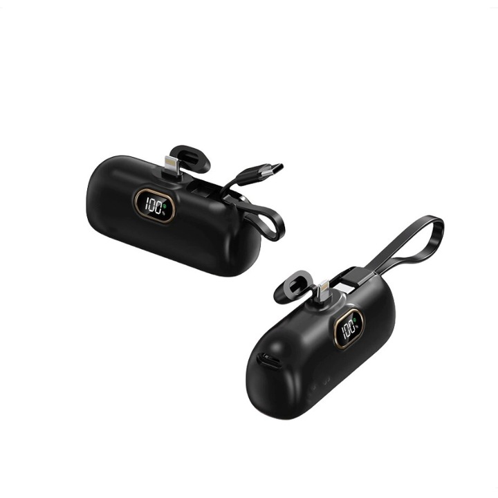 Преносима външна батерия, Jonkuu, 5000mAh, Lightning, Type C, Бързо зареждане, за iPhone, Черна