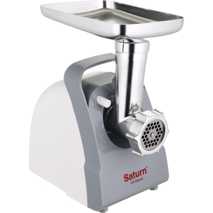 Saturn ST-FP0085 Месомелачка, 1000W, 3 диска за мелене (едро - 7 мм, стандартно - 5 мм, фино - 3 мм), Функция обратно въртене, Алуминиево гърло и тава, Гумени крачета, Мелничка за колбаси