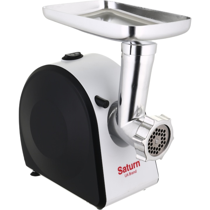 Saturn ST-FP0099 Месомелачка, 1200W, 3 диска за мелене (грубо - 7 мм, стандартно - 5 мм, фино - 3 мм), Функция обратно въртене, Алуминиево гърло и тава, Гумени крачета, Накрайник за колбаси