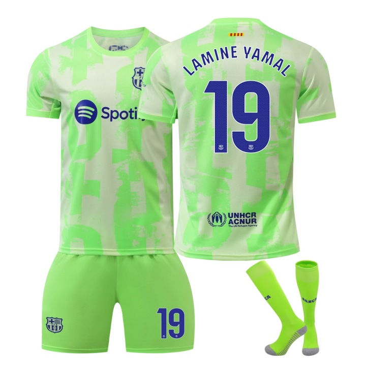Детска спортна екипировка Барселона Ямал футболни фланелки, Зелен