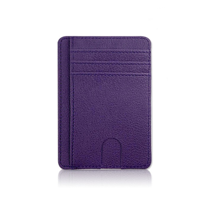 Portofel dama slim, design ultra-subtire, 9 compartimente, violet, 4.7x3.4 inch