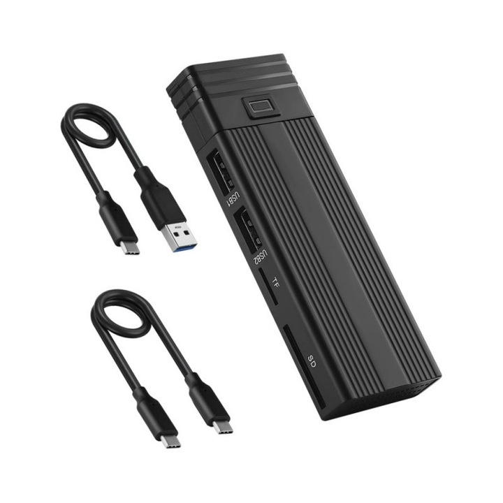 Кутия за M.2 NVMe AjieQaQ SSD, 4-в-1 хъб, USB 3.2, 2TB, Plug&Play, алуминий