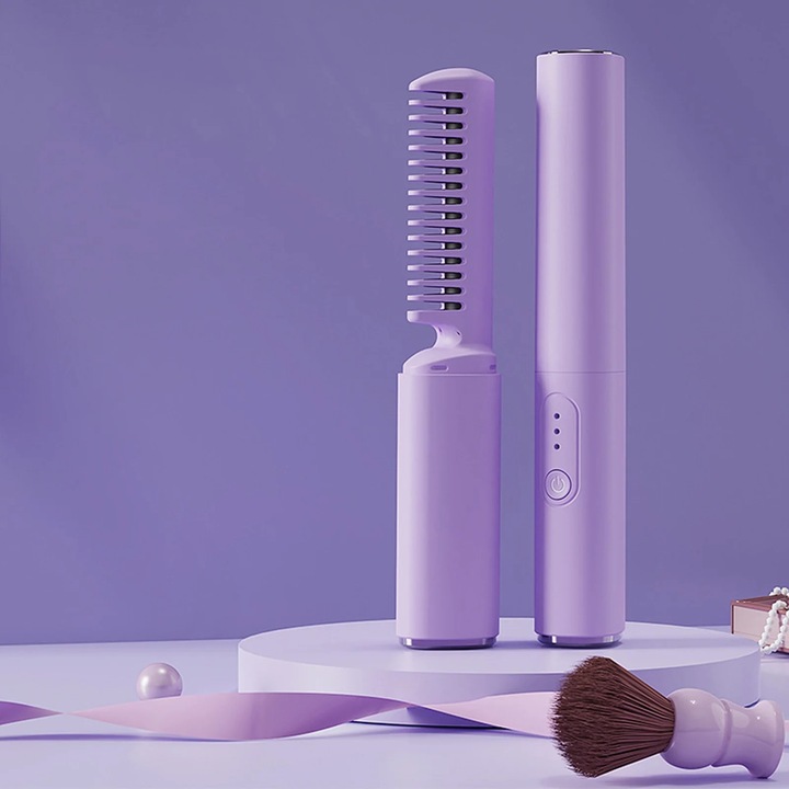 Perie de indreptat par portabila YANYXR, wireless, violet, 18.5x3.2x2.5cm