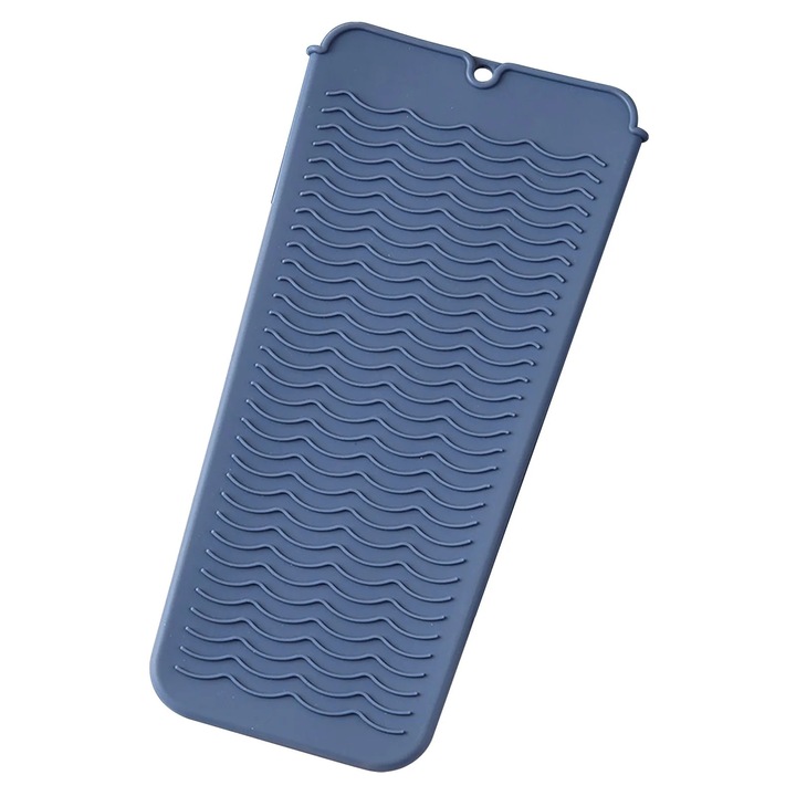 Suport termoizolant din silicon pentru ondulatoare si placi de par YANYXR BCS3226895, pliabil, rezistent la 500°F (≈260°C), anti-alunecare, bleumarin