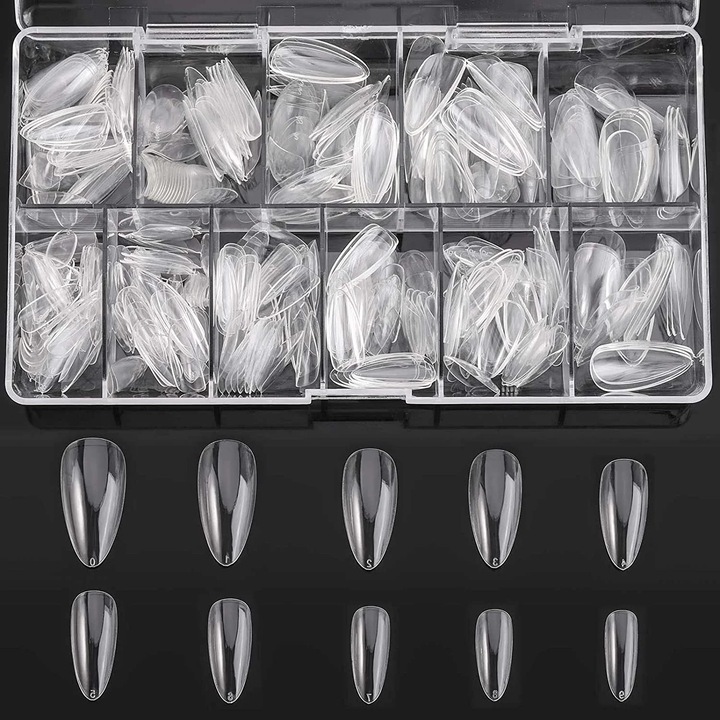 Tips unghii false din acril, 500 buc, forma migdala, multicolor, mat