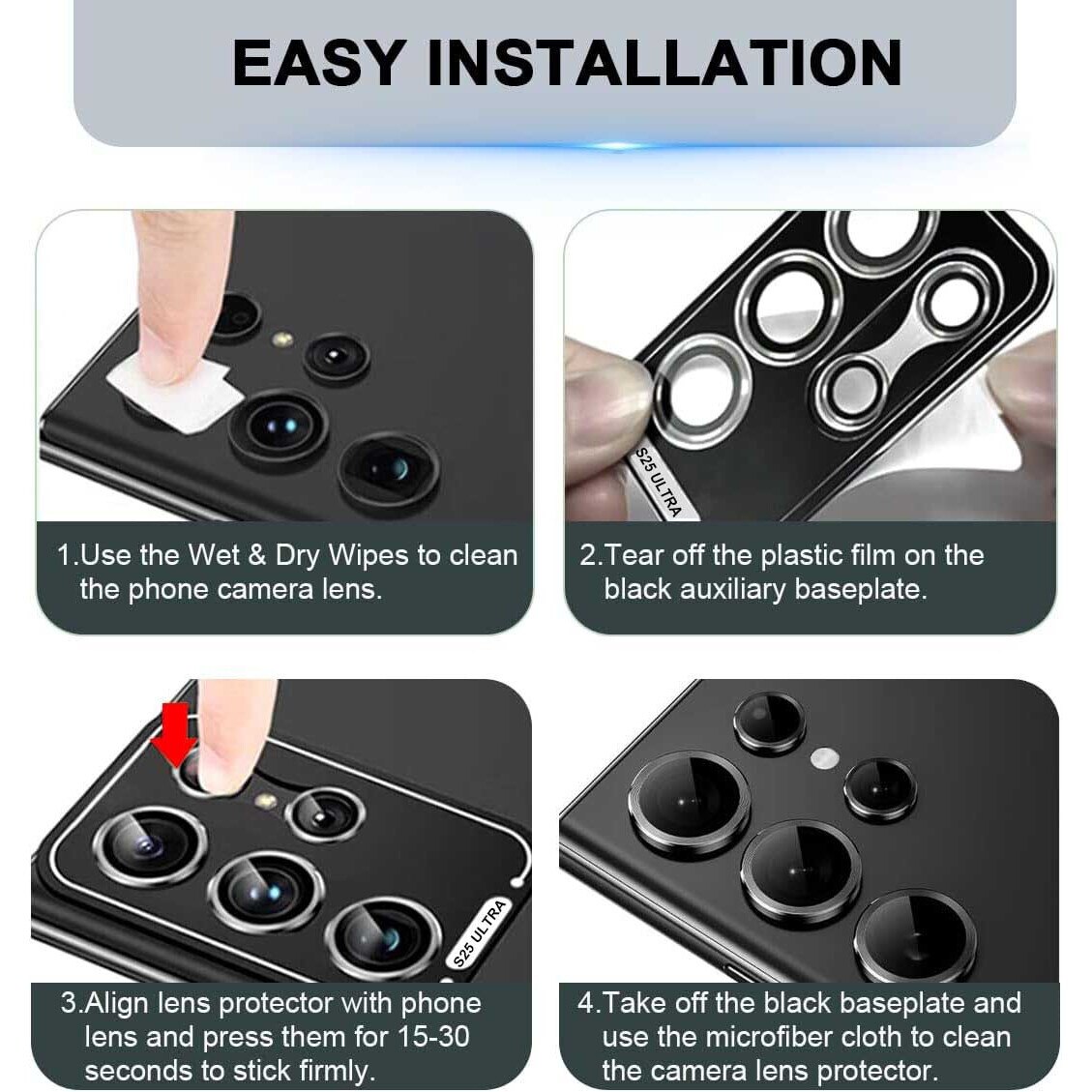 Set Protectii lentila camera, MDUG, aluminiu, sticla 9H, negru, pentru Samsung Galaxy S25 Ultra