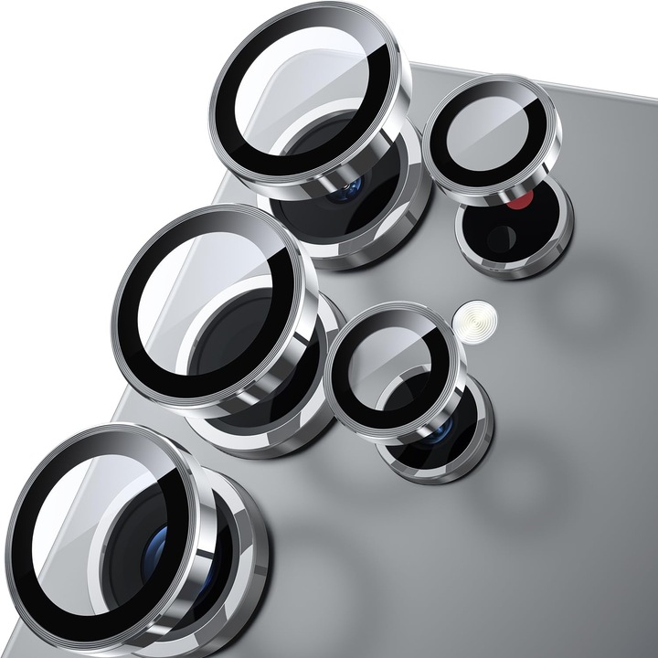 Set protectii lentila camera, MDUG, aluminiu, Argintiu, sticla 9H, transparent, pentru Samsung Galaxy S25 Ultra