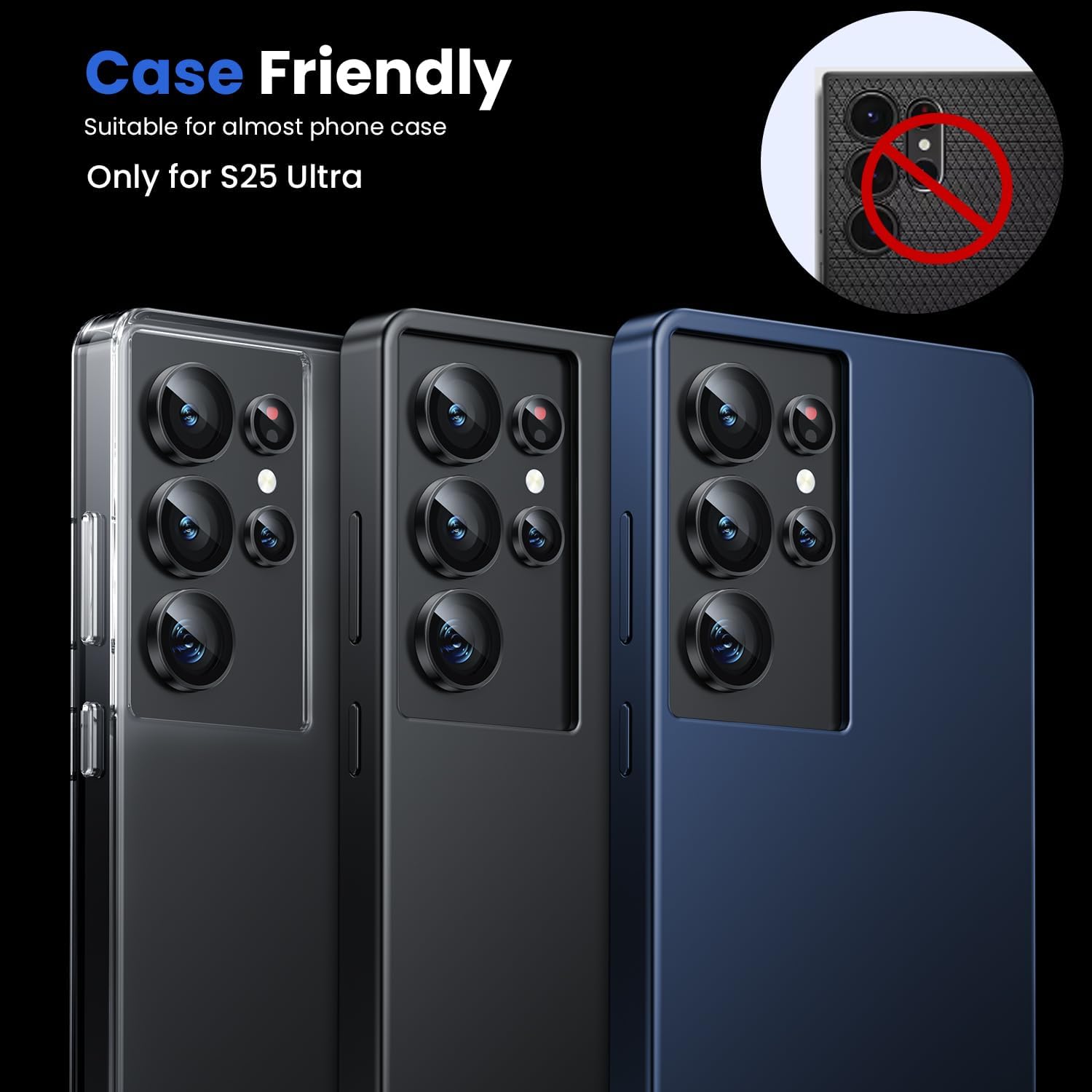 Set Protectii lentila camera, MDUG, aluminiu, sticla 9H, negru, pentru Samsung Galaxy S25 Ultra
