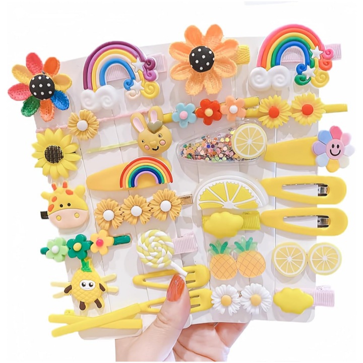 Комплект детски фиби, AjieQaQ, с животни и цветя, метални без плъзгане, креативен подарък