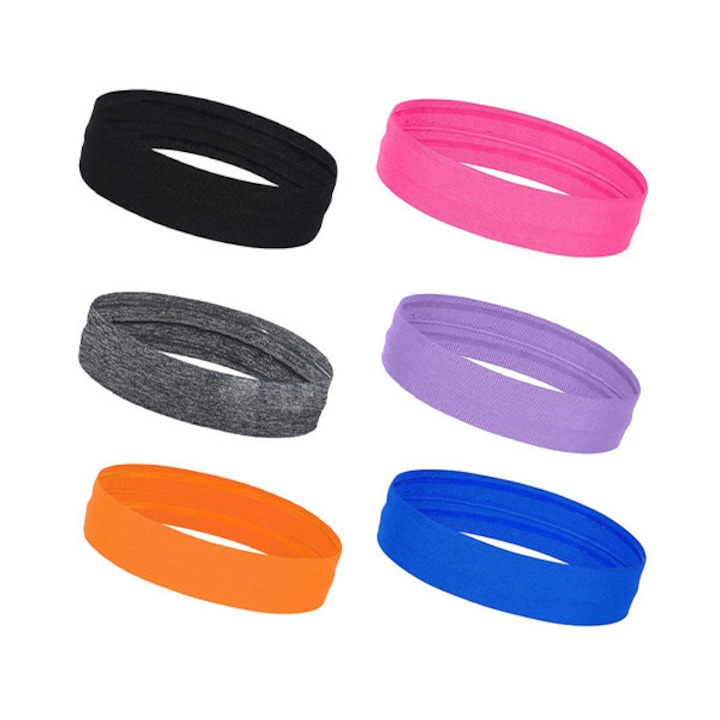 Set 6 Bentita Sport Antiderapanta - Banda Elastica Transpiranta pentru Antrenament, Fitness, Sala, Calatorii si Activitati in Interior - Ideala Alergare si Gym