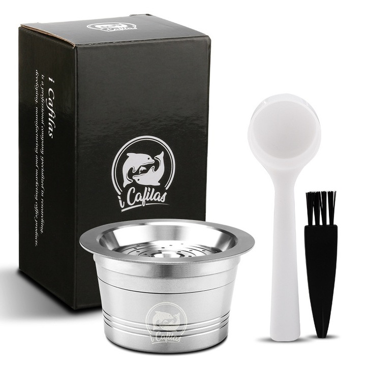 Capsula de cafea reincarcabila, Pentru aparatele de cafea Tchibo Cafissimo, cu lingura de cafea si perie