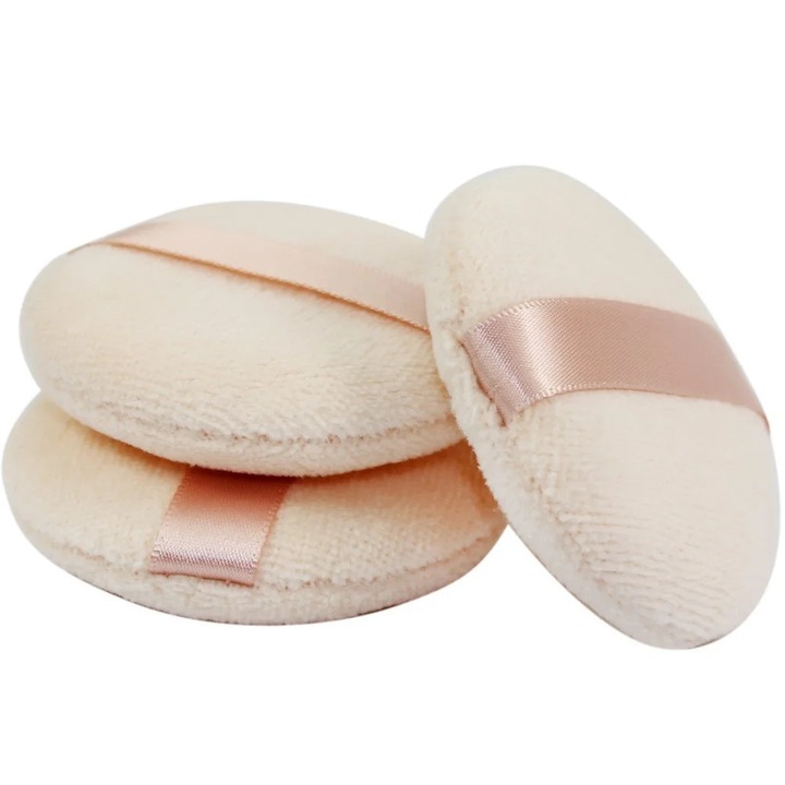 Puf pentru pudra YANYXR BCS3189036, set 3 buc., 60 mm, acoperit cu bumbac, lavabil, bej deschis