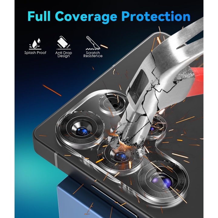 Протектор за камера от закалено стъкло, MDUG, съвместим със Samsung S25 Ultra, 9H, Antishock, прозрачен