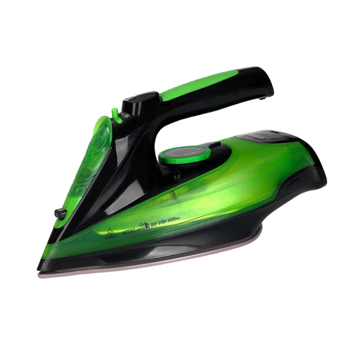 Fier de calcat cu abur fara fir, 2400 W, rezervor de apa 360 ml, 60 Hz, incalzire rapida, rezistent la picurare, talpa ceramica, verde