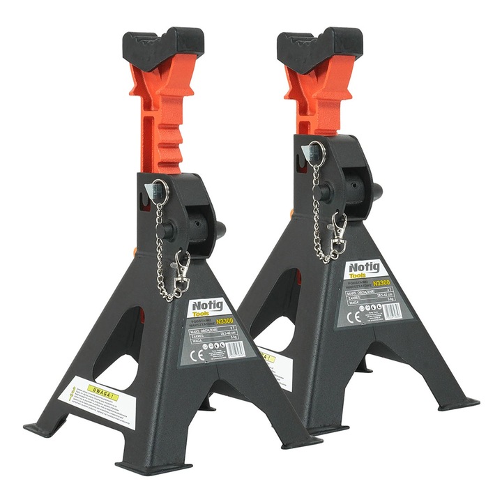 Set capre sustinere auto cu siguranta blocare dubla si tampon de cauciuc pentru protectie, NOTIG, 3 T, 5-43 cm, 2 piese