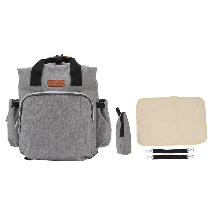 Rucsac multifunctional pentru scutece bebelusi 20L capacitate mare impermeabil cu izolatie termica pentru calatorii mamici gri