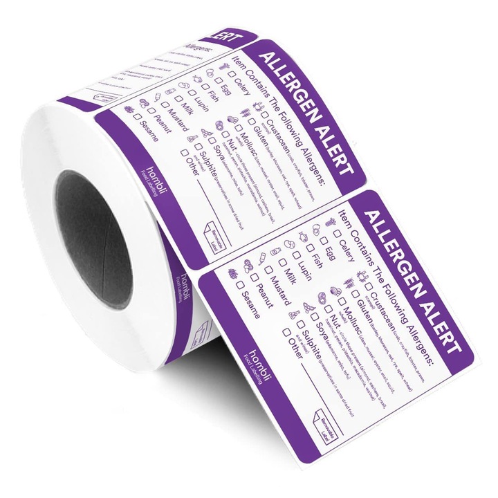 Etichete Alergeni – Rola de 600 buc. de Etichete Autocolante pentru Alergeni Alimentari – Etichete Profesionale de Bucatarie pentru Alergii conform Legii Natasha si Etichete pentru Congelator pentru Bucatarii Comerciale si Unitati de Catering Enforose