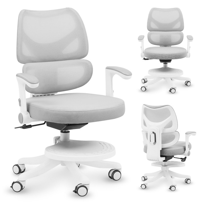 Scaun ergonomic pentru copii, Mark Adler Junior 5.3, spatar reglabil pe inaltime, blocare roti, Gri