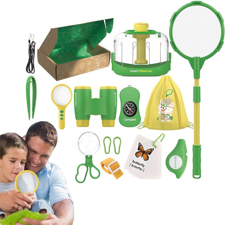 Set de jucarii educationale pentru copii, BOMSTOM, 14 piese, lentile telescopice, rotatie de 360 °, observarea insectelor, aventura in aer liber, ABS, multicolor, potrivit pentru copii cu varsta cuprinsa intre 3-12 ani
