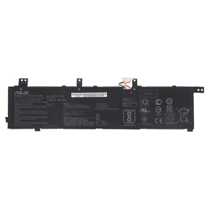Asus VivoBook laptop akkumulátor, 14 X432FA X432FL, VivoBook 15 X532FA X532FL X532EQ, VivoBook S14 S432FA S432FL, VivoBook S15 S532Q S532FA S532FL, Asus C31N1843 modell, 3 cellás, 42Wh