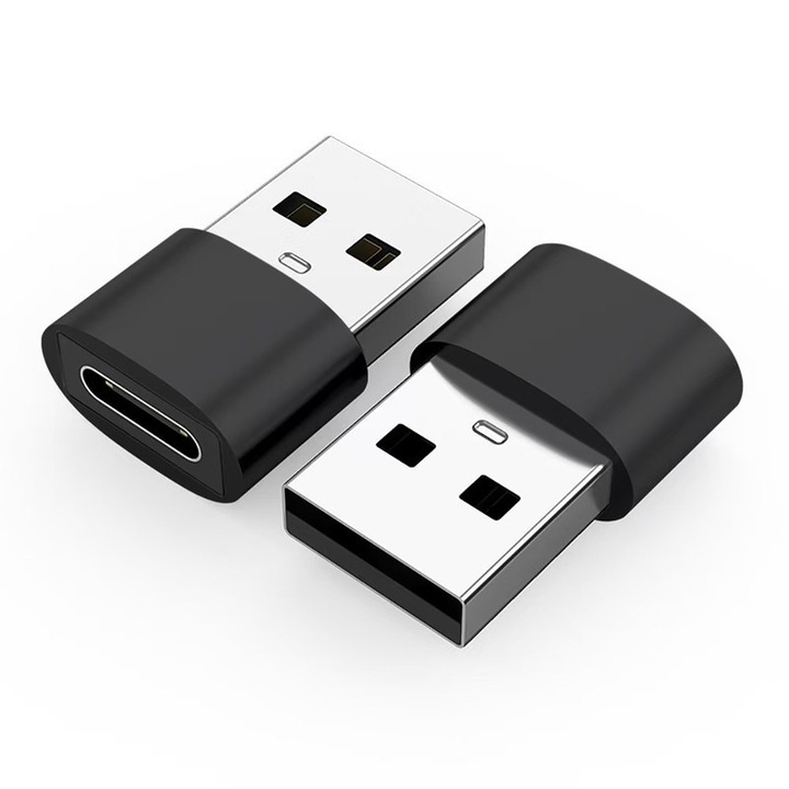 Set 2 adaptoare USB-A la USB-C, pentru incarcare si transfer date, 480 Mbps, compatibile cu dispozitive Apple si Samsung