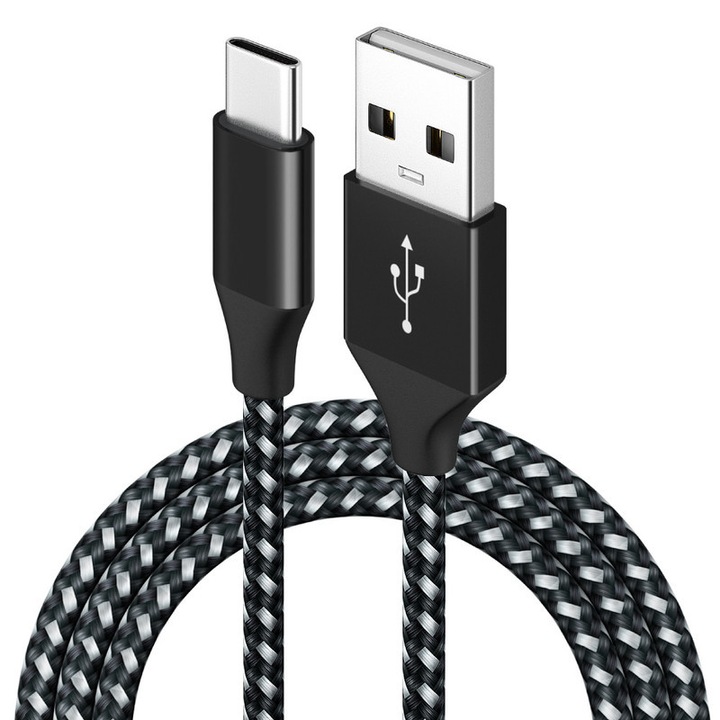 OEM USB C típusú adatkábel, 3A gyorstöltés, fekete