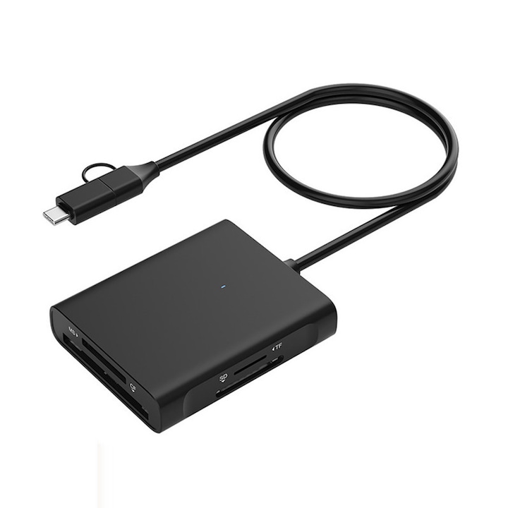 Cititor de carduri 4 in 1, USB3.0, suporta multiple formate de carduri, viteza teoretica 96Mb/s, USB-A si Type C