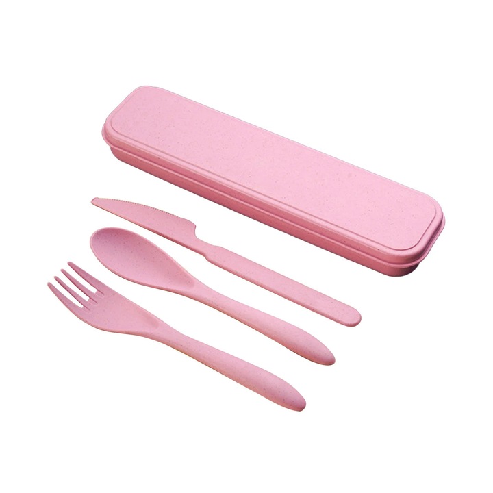 Set tacamuri reutilizabile, design portabil, roz