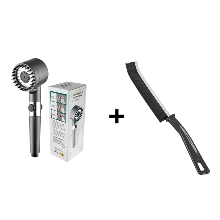 Cap de dus portabil cu presiune mare si filtru + perie multifunctionala cu maner lung pentru curatarea colturilor moarte, baie, bucatarie, fereastra, chiuveta, crapaturi si spatii inguste, peri duri pentru chit, tigla si praf, economie de apa, material du