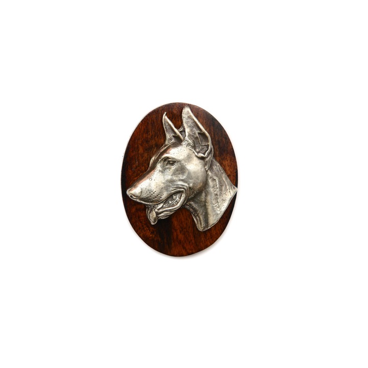 Brosa, Art-Dog, 5x7cm, din lemn/metal, cu model cap de caine, pentru expozitii